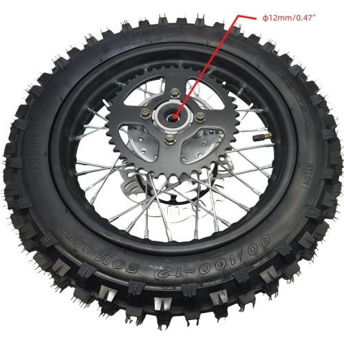 12 Rear Wheel Rim Tire Assembly for Dirt Bike 80/100-12 3.00-12 12mm axle Rear Wheel Rim Tire Fits 50cc-125cc dirt bike TTR SSR CRF Apollo Includes brake disc and sprocket