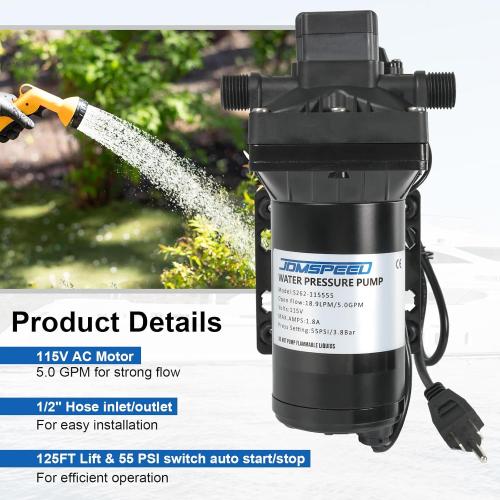 5.0 GPM 115V AC 55 PSI Revolution Water Pump with Pressure Switch Compatible with Camper, RV, Shower, Sprayer