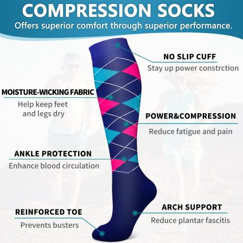 Bluemaple 6 Pack Copper Compression Socks for Women and Men Circulation-Best Support for Medical, Running,Nursing,Athletic