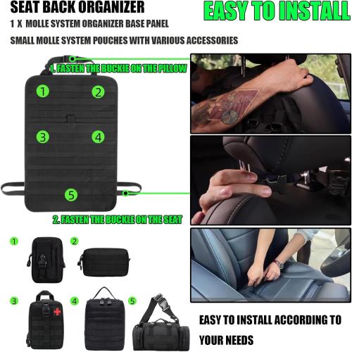 7 PACK Tactical Seat back organizer Truck organizer With 6 Detachable Pouches Universal For Car Truck Ford Jeep Military-Grade Heavier Panels With Multi-functional Packs (2 Set Black)