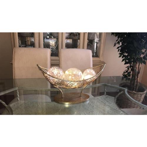 Crackle Globe LED Lamp Battery Operated , Lighted Glass Orb for Festival Christmas Decoration, Gold Mercury Glass Ball Light for Living Room Indoor (No Timer)