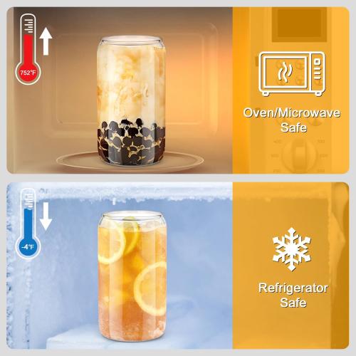 sungwoo 4PCS Glass Cups with Bamboo Lids and Straws, 16OZ Ice Coffee Cup, Drinking Cup set with Wooden Lids, Home Essential Glass Tumblers for Beer, Cocktail, Tea and Latte Clear