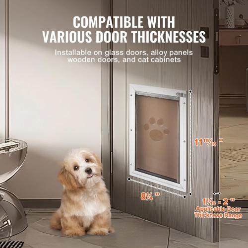 Happybuy Pet Door, 8.27 x 11.93 Aluminum Frame with Lock and Flap System, Weatherproof Doggy Door, Pet Door Suitable for Cat Doggie Kitties (White-Small)
