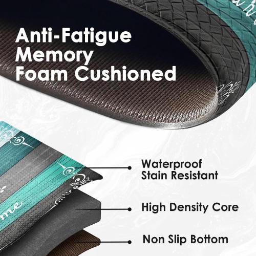 Arttown Anti-Fatigue Kitchen Rug Set of 2, Waterproof Non-Slip, Teal Green