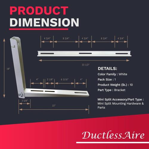 White DuctlessAire Outdoor Wall Bracket - Mini Split Mounting Bracket - Ductless Air Conditioner Wall Mount - Mini Split AC/Heating System Accessories for Window AC, HVAC, Heat Pump & More (9000-36000 BTU)