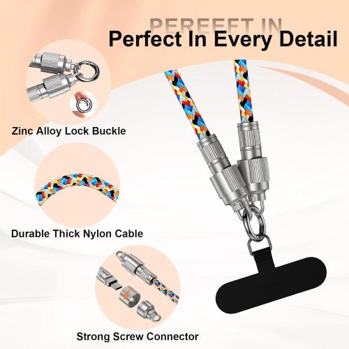 Phone Lanyard Built-in USB-C to USB-C Fast Charging Cable, 2Pack 65W High Speed Nylon Data Transfer Cord Crossbody Wrist Strap for iPhone 17 16 15,Samsung S25 S24 Ultra/FE,Moto Razr/Edge 2025,Pixel 10