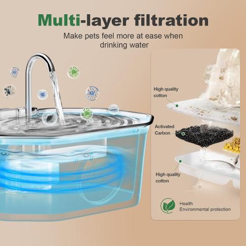 Cat Water Fountain Stainless Steel 108oz/3.2L, APAUK Automatic Pet Fountain Dog Water Dispenser with Water Level Window, Quiet Cat Fountain for Drinking, Inside with Replacement(1 Filter&1 Sponge)