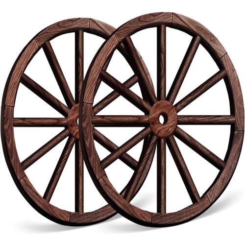 OYEFLY 2 Pcs Vintage Rustic Wagon Wheel Decor - Brown,