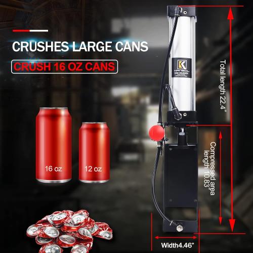 Can Crusher with Automatic ejection of flat cans,Pneumatic Soda Beer can Crusher for Recycling and Crushing 12 oz and 16 oz Cans