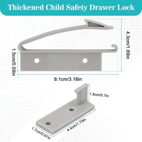 Coolrunner Thickened Version Child Safety Drawer Locks, 8 Pack Safety Invisible Drawer Latches with Strong Adhesive and Screw for Baby Care, Only fit for Some Drawers, Please See Below Before Buying