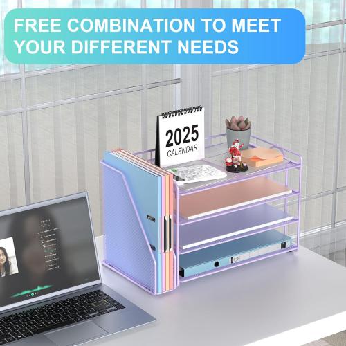 Purple gianotter 4-Tier Paper Organizer With Magazine Holder, Desk Organizers and Accessories, File Organizer for Office Supplies Storag (Purple)