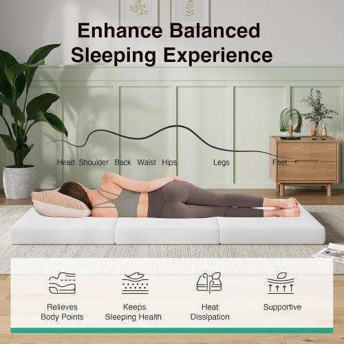 Novilla Foldable Mattress Topper, Single Size Comfort Foam Trifold Mattress with Cloud Design Cover, 4 Inch Folding Mattress for Back Pain Relief, Suitable for Camping, RV Travel, 75x25x4