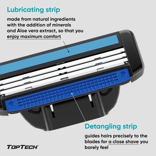 Razor 3 for Men - Replaceable Cartridges for Manual Shaving Razor - 3-Blade Technology Refills - Fits Gillette Mach3 - Soft Shave Sharp Blades - Cost-effective Refill (12 refills)