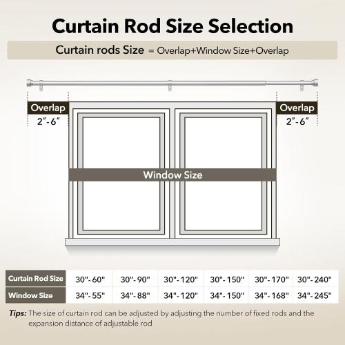 Heavy Duty Curtain Rods for Windows 66 to 120 Inch, 1 Inch Silver Window Curtain Rod for Bedroom, Living Room, Outdoor, Adjustable Easy Install Long Modern Curtain Rods(A1,Silver,30-120)