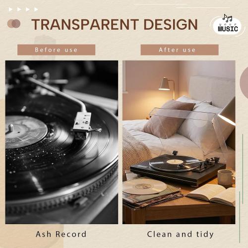 Acrylic Turntable Dust Cover Clear Stereo Turntable Dust Cover Protector with 4 Shock Absorbing Rubber Particles and a Shock Absorbing Pad, Compatible for AT-LP120XUSB