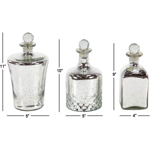 Deco 79 Glass Abstract Decorative Jars, Set of 3 9, 10, 11H, Silver
