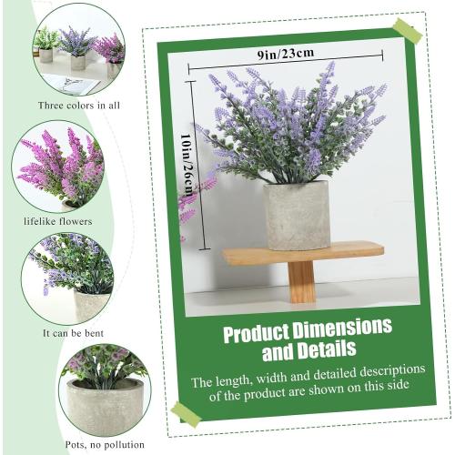 Plant Stand Indoor，3-Pack Lifelike Artificial Lavender ，Artificial Plants Indoor, Nordic Lavender Table Decor，Biodegradable Pot,Suitable for Home and Office Décor