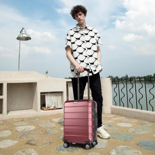 KROSER Hardside Expandable Carry On Luggage with Spinner Wheels & Built-in TSA Lock, Durable Suitcase Rolling Luggage with USB Port, Carry-On 20-Inch, Burgundy