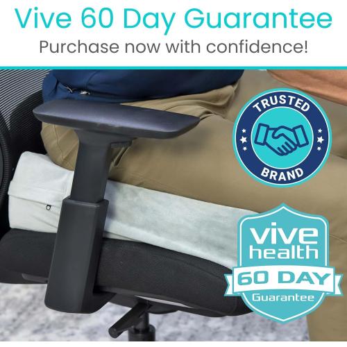 Vive Seat and Chair Cushion - Easy Rise for Elderly for Office, Wheelchair, Desk, Car & Couch - For Computer Use - Foam Sofa Pad With Cover - For Adults/Seniors - Relief for Back, Tailbone or Sciatica