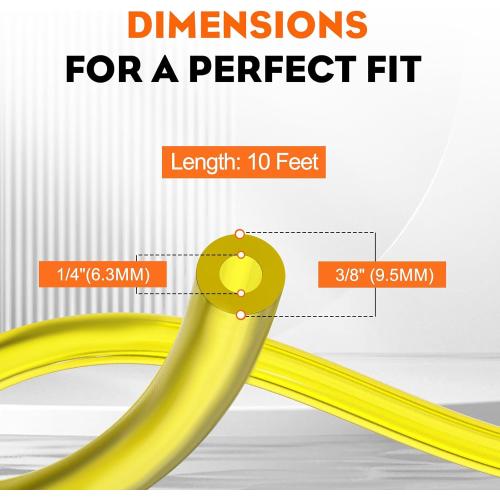 Hipa 10 Feet 1/4 Fuel Line Hose I.D 1/4 x O.D 3/8 (6.35 mm x 9.5 mm) Replace Tygon Fuel Line Tube for Small Engine Lawn Mower Chainsaw Trimmer Tiller Generator Blower Model Parts with Clamps