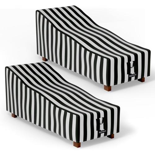2-Piece Outdoor Chaise Lounge Covers - Waterproof Heavy Duty for Patio Furniture, 86L x 36W x 32H/Black & White Stripe