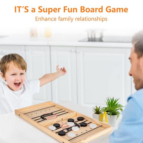 Fast Sling Puck Game - Wooden Hockey Table Board Game with Spare Parts | Indoor 2 Player Tabletop Fast-Paced Slingshot Battle for Adults, Kids & Family Night or Friends Party | Large Size