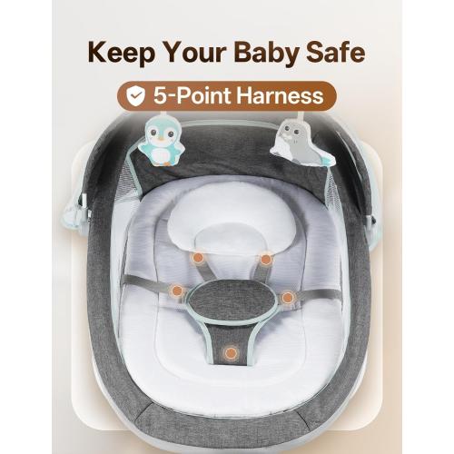 Electric Baby Swing for Infants to Toddler, Portable Swing Baby Rocker with 5 Point Harness, 5 Sway Speed, Bluetooth,12 Preset Lullabies with Remote Control, Infant Swing for Baby Boys & Girls, Grey