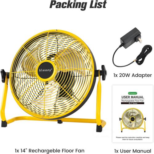 blessny 14'' Portable Rechargeable Floor Fan for Home Patio Camping | Max 60 Hours Long Running Time for Gym RV Greenhouse Cooling or Air Circulation