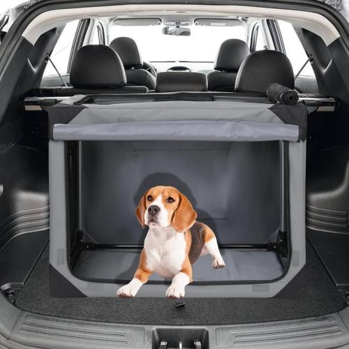 TLSUNNY Portable Soft Dog Crate, Collapsible Travel Dog Crates for Medium/Large Dogs, Foldable 4-Door Dog Kennel w/Mesh Windows, Soft Mat, Carrying Bag, Indoor & Outdoor Use (Grey, 36 x 24.4)