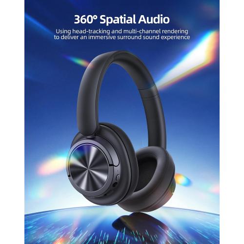 Hybrid Active Noise Cancelling Headphones 120H Playtime Wireless Headphones Bluetooth 6.0 Over Ear Headphones with 6 ENC HD Call Mic, Hi-Res 360° Spatial Audio ANC Headphone for Travel Workout Black