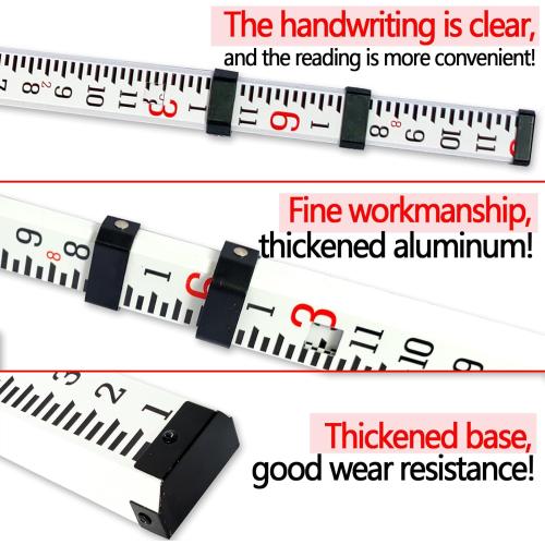 9-Foot Aluminum Grade Rod - 10ths，Grade Rod，Grade Stick for Laser Level，Survey Rod，Grade Rods，Survey Pole，With Bubble Level, 3-Stage Telescopic，Double-Sided Scale Telescopic Leveling Rod