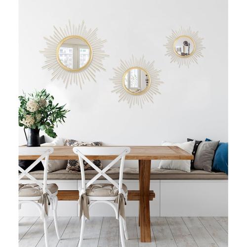 Large Gold Spoked Sunburst Wall Mirror Boho Home Decor Round Wall Art Mirror Modern Metal Mirrors for Wall Living Room Vanity Bathroom Bedroom Hallway Balcony Entryway 20