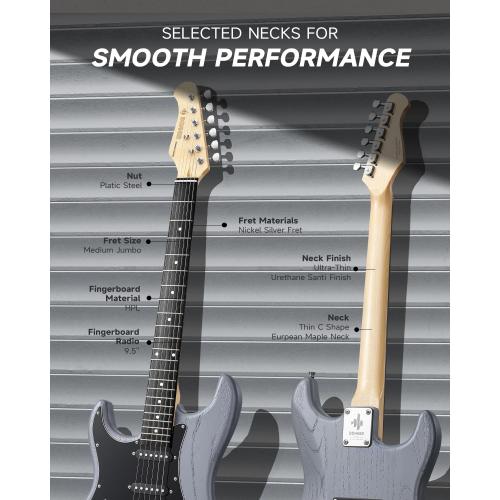 DONNER DST-80 Left-Handed Electric Guitar 39” Beginner Electric Guitar Kit with Amp, Classic SSS Pickup Complete with Gig Bag, Tuner, Capo, Strap, Picks, and Free Online Lessons, Matte Black