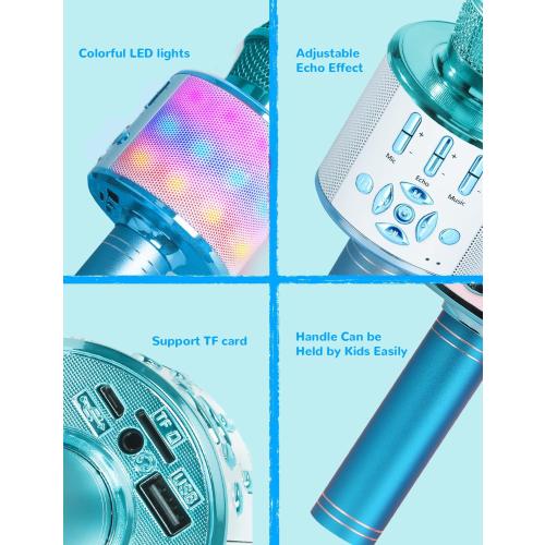 Amazmic Kids Karaoke Microphone Machine Toys for Girls Bluetooth Microphone with LED Light, Christmas Birthday Gift for Girls Boys 3 4 5 6 7 8 9 10 11 12 Year Old Kids Toys(Blue)