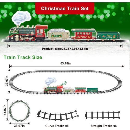 JUQU Electric Train Set for Kids Ages 3-8 – Remote Control Steam Locomotive Toy Train with Smoke, Lights, Sound & Tracks, Christmas Tree Train for Around or Under Tree