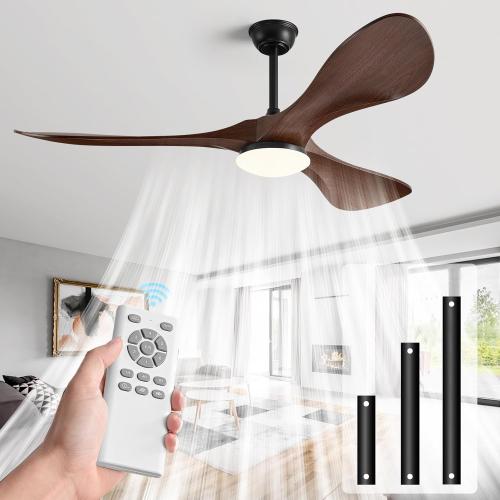 60 in Ceiling Fan of 7400 CFM High Airflow with Light and Remote Control,Outdoor/Indoor Ceiling Fan with 3 Blades Noiseless Reversible DC Motor 6 Speeds with 3 CCT and Timer for Living Room Patios