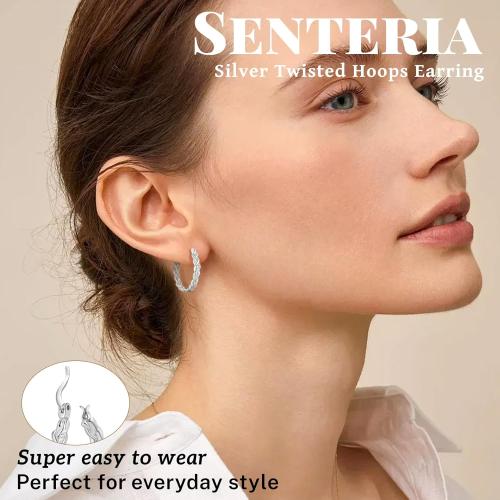 Senteria Silver Twisted Hoops Earring for Women Hypoallergenic Sterling Silver Post Hoop Earrings with AAA  Cubic Zirconia 14K Gold Plated Hoop Earrings for Women 30/40/50MM
