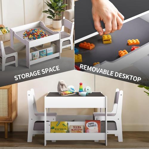 Color White Joyooss Kids Table and Chair Set,4 in 1 Wooden Kids Table and Chairs Ages 3-7,Toddler Table with Storage Kid Desk and Chair Set for Toddlers 2 in 1 Tabletop