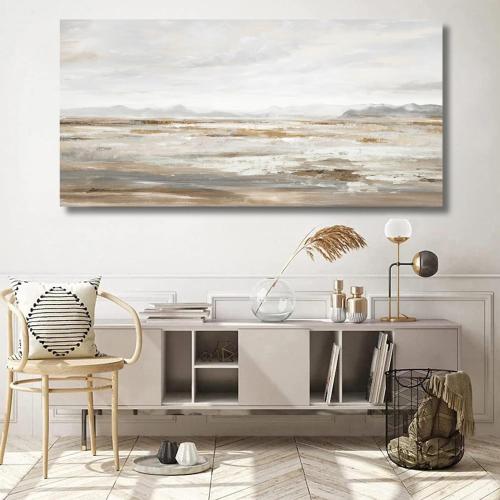 TRAIN2 ART Abstract Wall Art Canvas Wall Art for Living Room Brown and Grey Ocean Wall Decor Large Artwork for Bedroom Home Office 24x48