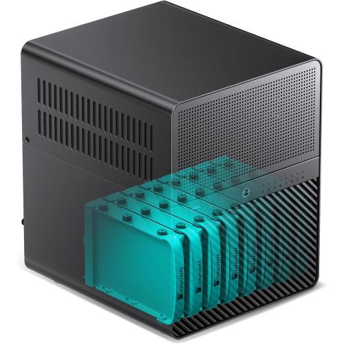 Black 9.17x10.31x11.73 JONSBO N3 Mini-ITX NAS PC Chassis, ITX Computer Case, 8HHD 1-SSDD isk Bays NAS Mini Aluminum with Steel Plate Case, Built-in 2x10cm Fan, Power Support: SFX105mm, Support 130mm CPU Cooler