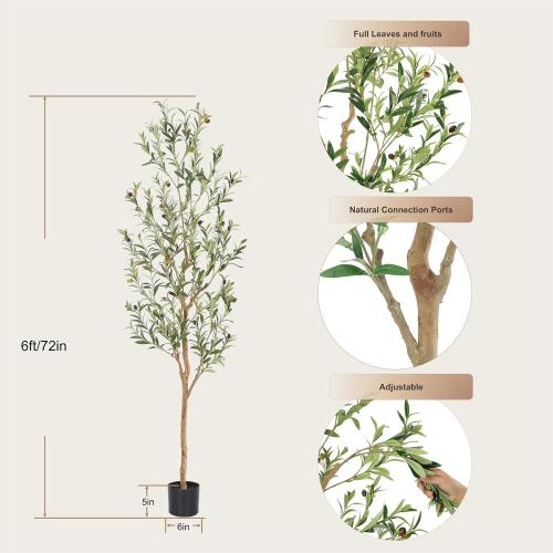 Bellacat Faux Olive Tree 6ft，Olive Trees Artificial Indoor with Natural Wood Trunk and Realistic Leaves and Fruits. 6 Feet(72in) Fake Olive Tree for Home House Office Décor.