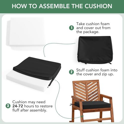 Outdoor Chair Cushions Set of 2: Waterproof & Fade Resistant Deep Seat Cushion for Patio Furniture - 24 x 24 x 3 Inch Chair Pads with Ties and Hidden Zipper - Patio Chair Cushion Replacement, Black