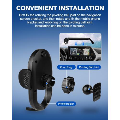 Autorder Custom Fit for Car Phone Holder 2020 2021 2022 Toyota Highlander Lmited/Platinum Accessories Phone Mount 12.3 Screen Cell Phone Automobile Cradles Hands-Free 360 Degree Rotation