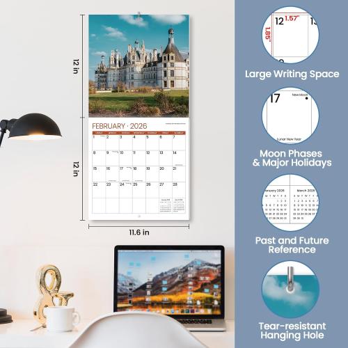 2026 Calendar, Castles Monthly Wall Calendar 2026 Runs from Nov 2025 – Dec 2026, Hanging Wall Calendar, 11.6 x 24Opened, Full Page Layout for Organizing, Perfect Present