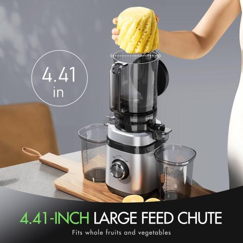 Juicer Machines, Cold Press Juicer with 4.41 Wide Feed Chute, 350W Slow Masticating Juicers for Whole Vegetables & Fruits, High Juice Yield, Easy to Clean, Large Auger, Silver