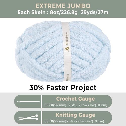 Jumbo Chunky Yarn for Hand Knitting - Super Thick Chenille Chunky Yarn for Crocheting - Extra Soft Bulky Fluffy Blanket Big Yarn 8 Jumbo Pack (27yds,8 oz Each Skein) Sky Blue