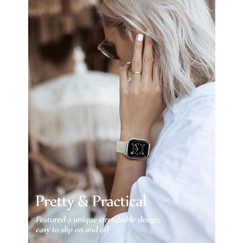 JR.DM Resin Stretchy Tortoise Shell Fancy Beaded Bracelet Light Watch Band Women Compatible with Apple Watch Band 38mm 40mm 41mm 42mm (S11/10) Strap Wristband for iWatch Series 11/10/9/8/7/6/5/4/3/2/1/SE/Ultra
