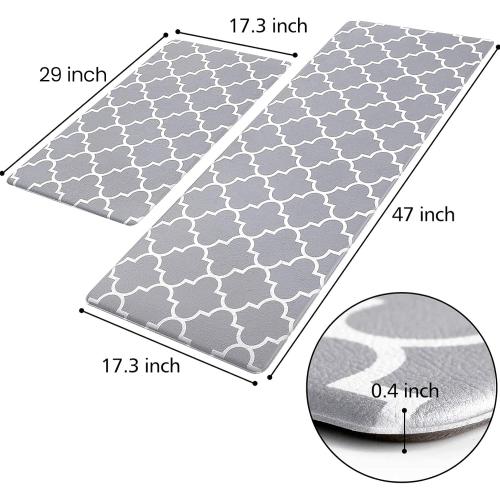 KMAT Kitchen Mat [2 PCS] Cushioned Anti-Fatigue Kitchen Rug, Waterproof Non-Slip Kitchen Mats and Rugs Heavy Duty PVC Ergonomic Comfort Foam Rug for Kitchen, Floor Home, Office, Sink, Laundry,Grey