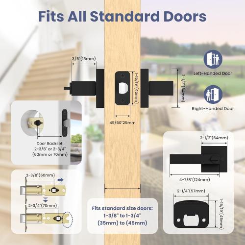 Estmoon 5 Pack Matte Black Door Handles Interior Door Knobs, Keyless Privacy Bedroom Door Lock, Heavy Duty Zinc Alloy Home Improvement Door Leverset for Bedrooms Bathrooms‼️1 has been opened‼️