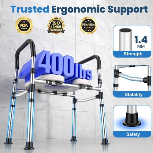 Toilet Seat Riser for Seniors, Raised Toilet Seat with Handles - FSA/HSA Eligible, Adjustable Height & Width, Supports 400 lbs - Universal Fit for Elderly, Handicap, Post-Surgery & Pregnancy